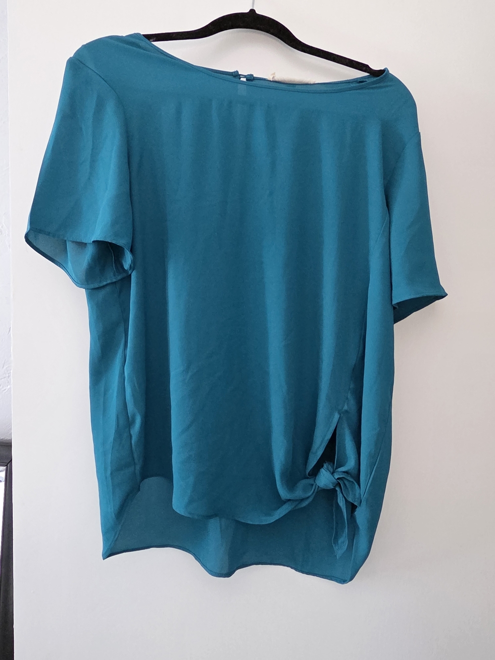 Pink Rose Teal Short Sleeve Knot-Front Blouse